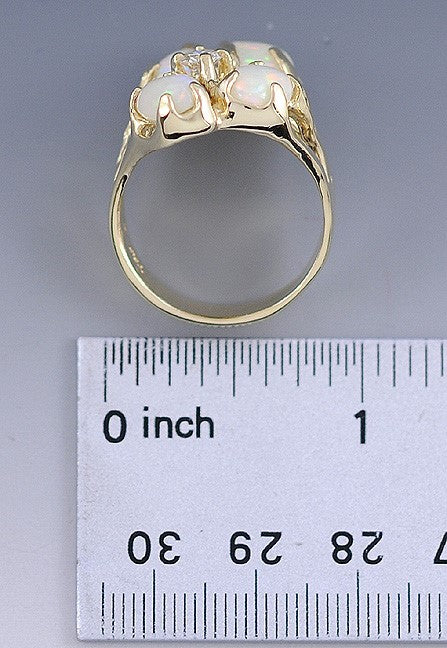 Stunning Modern Fiery Opal Diamond & 14k Yellow Gold Ring Size 10