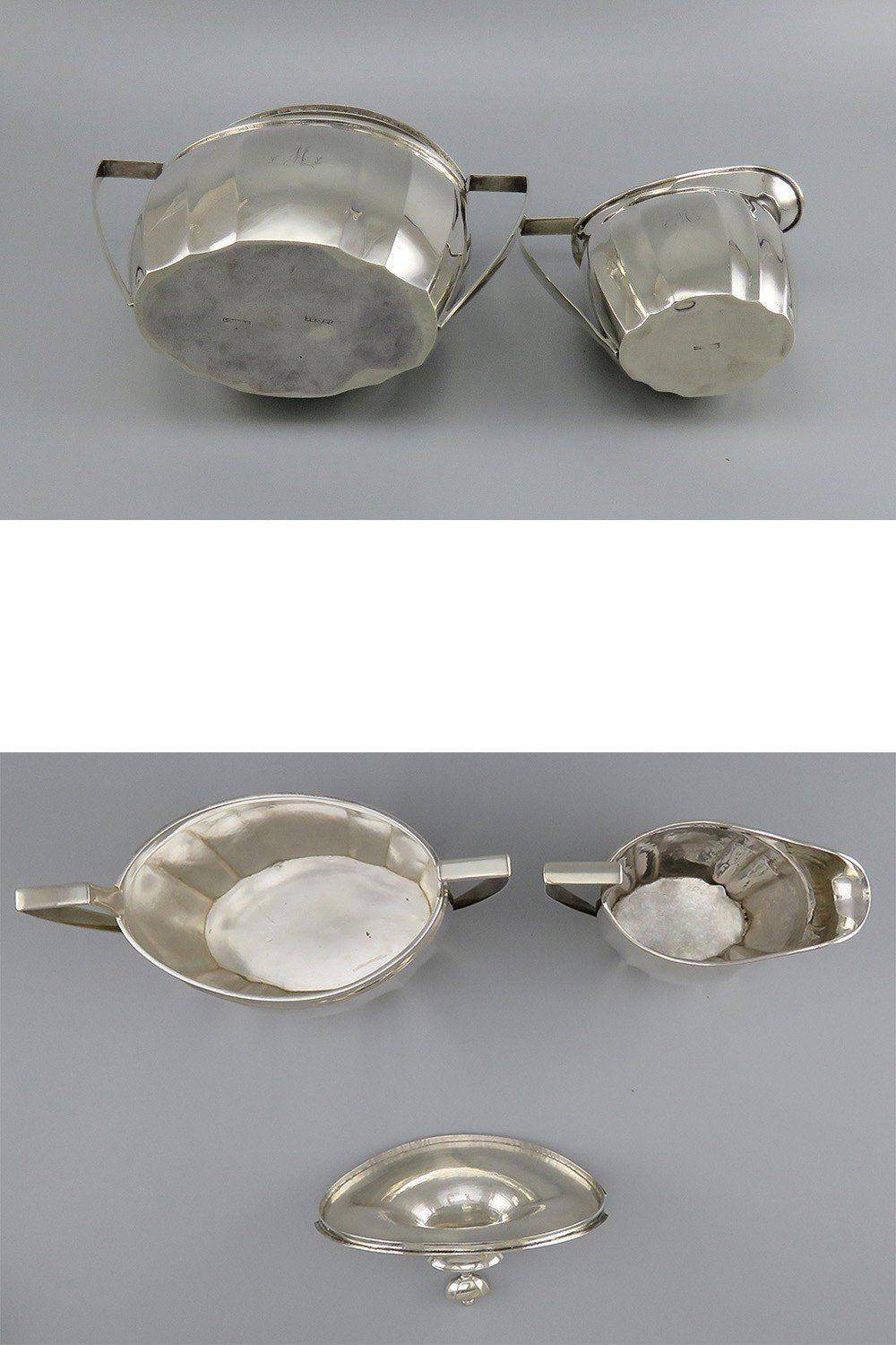 c1800 Early American Coin Silver 4pc Tea Set by John and Joel Sayre M Mono