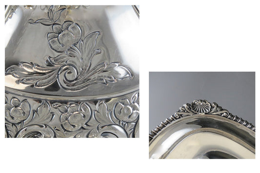 4pc Barker Bros 1950 English Sterling Silver Victorian Style Coffee Tea Set