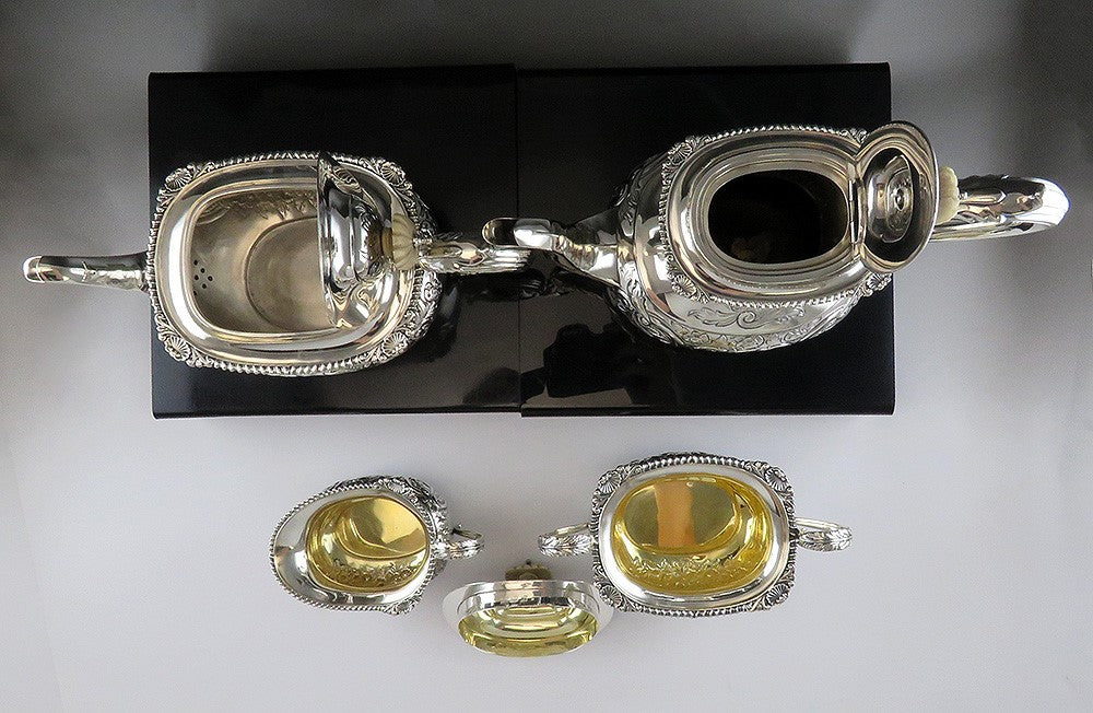 4pc Barker Bros 1950 English Sterling Silver Victorian Style Coffee Tea Set