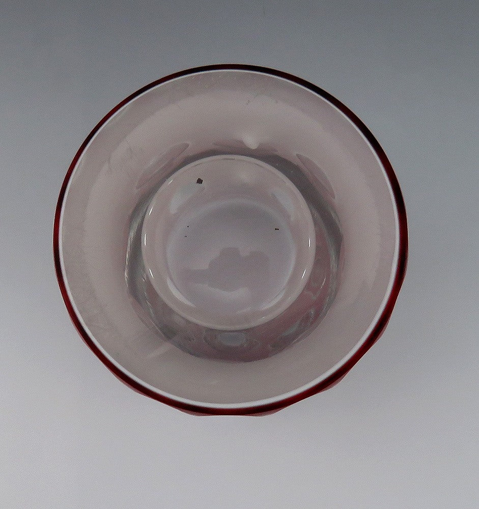 Distinctive Antique Bohemian Thousand Eyes Red White Cut to Clear Vase