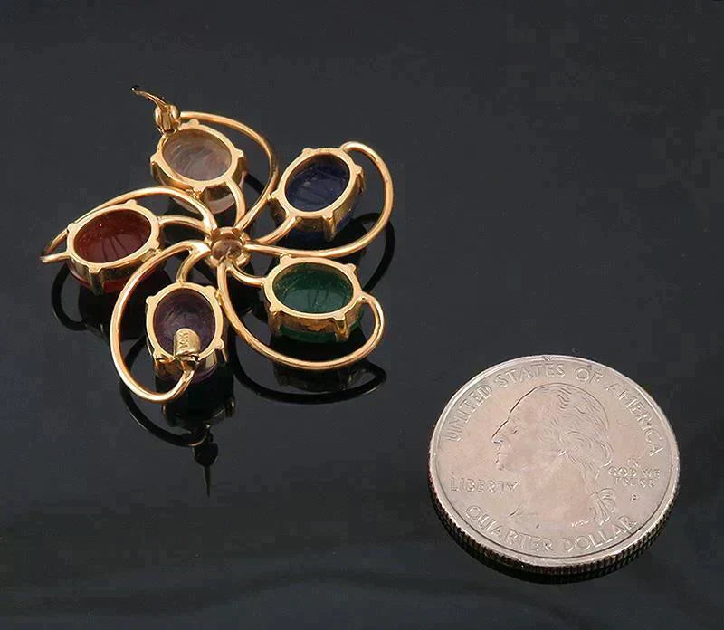 Vintage 14K Yellow Gold & Natural Gemstone Egyptian Scarab Beetle Pin/Brooch