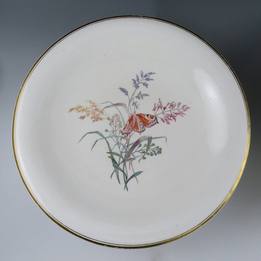 Pair Antique c1870s Copeland England Cake Stands Compotes Butterfly Wild Grasses