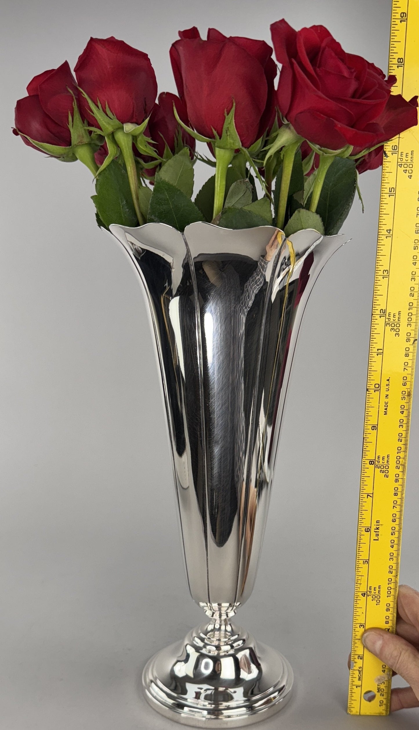 Impressive Watson Sterling Silver 14" Flower Form Floral Tall Trumpet Vase