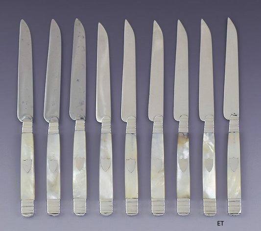 c1809-1819 Great set 9 French Mother-of-pearl & Silver Knives