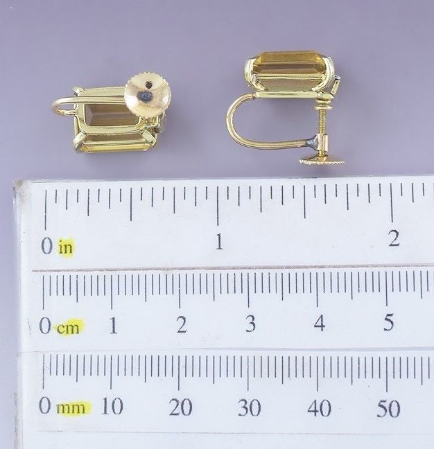 Beautiful Pair Retro 18k Gold Citrine & Diamond Screwback Earrings