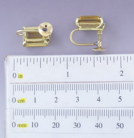 Beautiful Pair Retro 18k Gold Citrine & Diamond Screwback Earrings