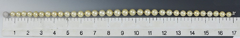Lovely South Sea Graduated Golden Pearl Strand 18K White Gold Diamond Clasp