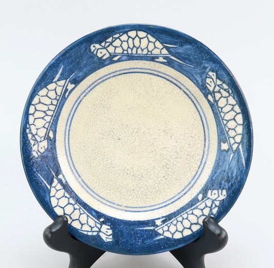 Antique Old Dedham Pottery Turtle Pairs Pattern Bread Plate Small 6”