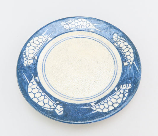 Antique Old Dedham Pottery Turtle Pairs Pattern Bread Plate Small 6”