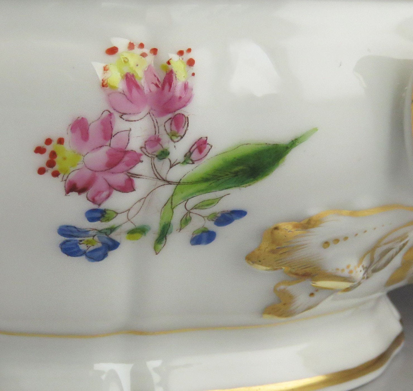 Antique c1850 Paris Porcelain Fine China Gold & Painted Flower Covered Bowl/Dish