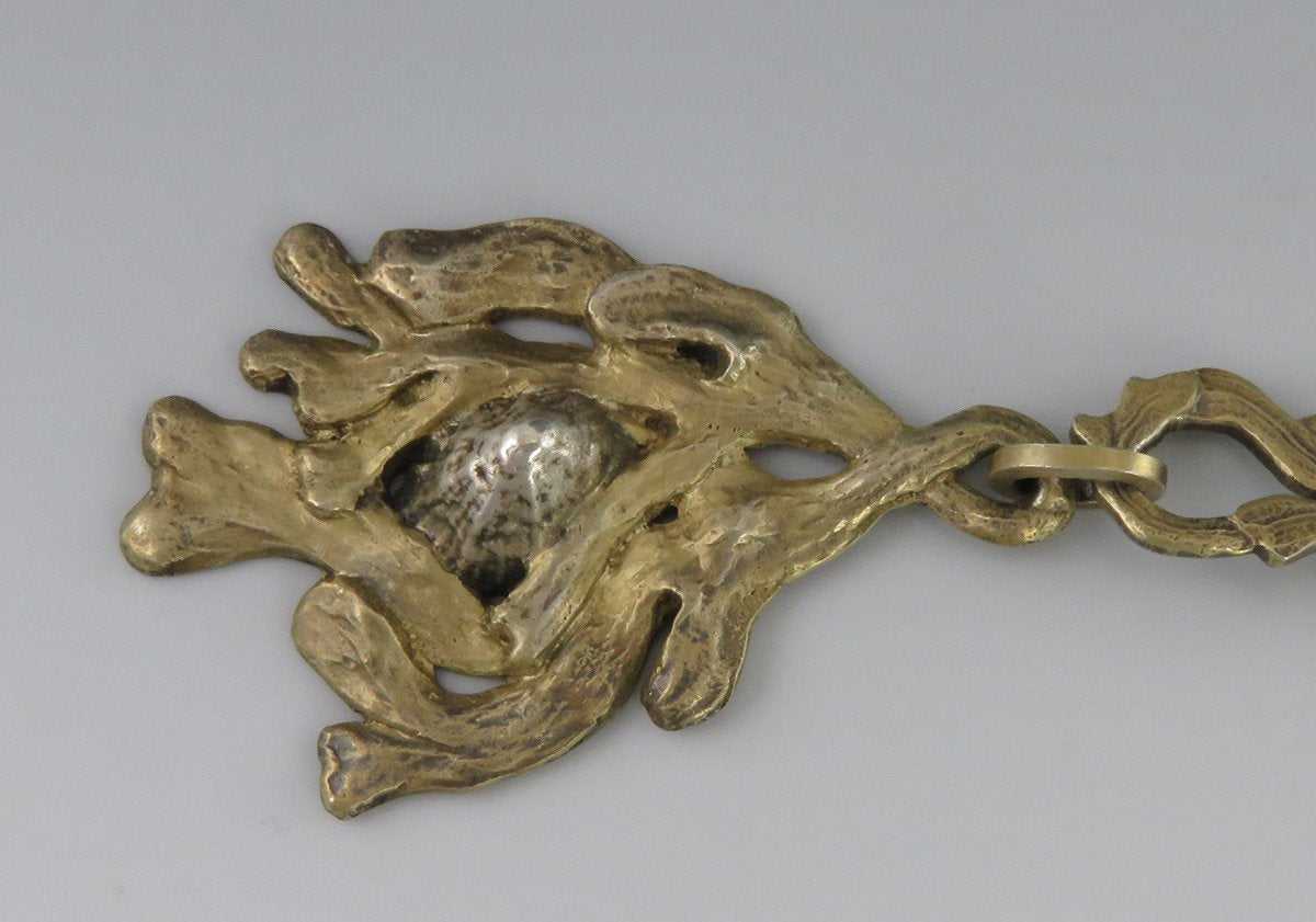 Vintage Artisan Gilt Silver Mtorolite Sea Motif 2 Pc Sash-Style Belt Clasp