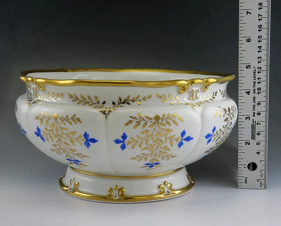 Antique c1845 KPM German Porcelain China Blue & Gold Serving Bowl