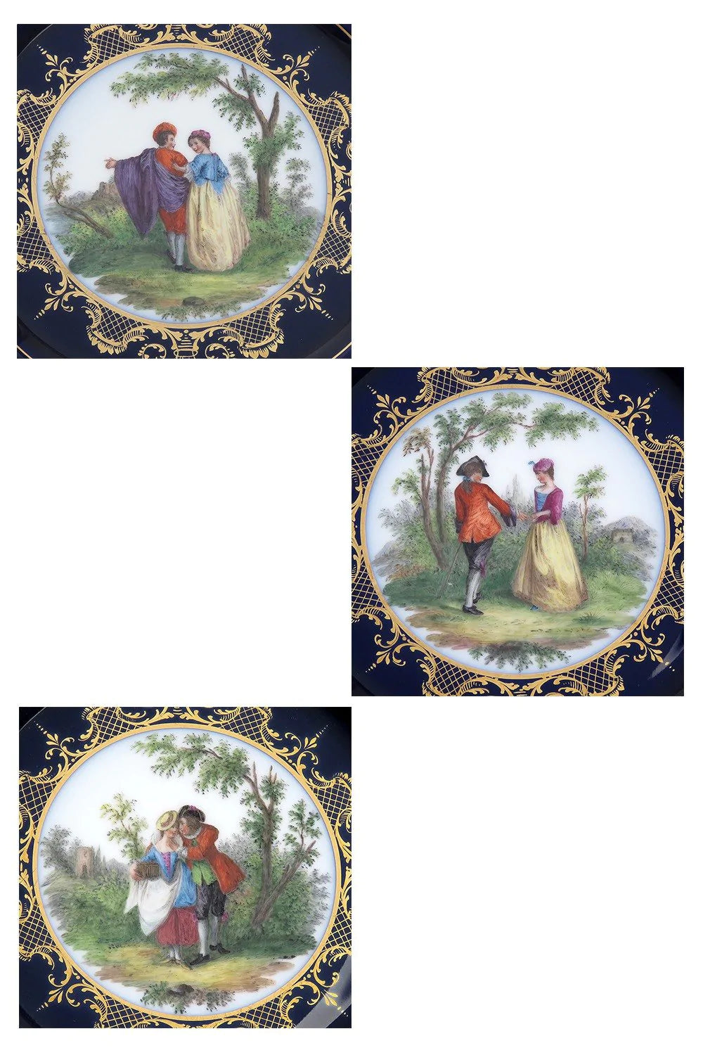 12 Vintage Hutschenreuther Porcelain China Victorian Cobalt Gold Dinner Plates