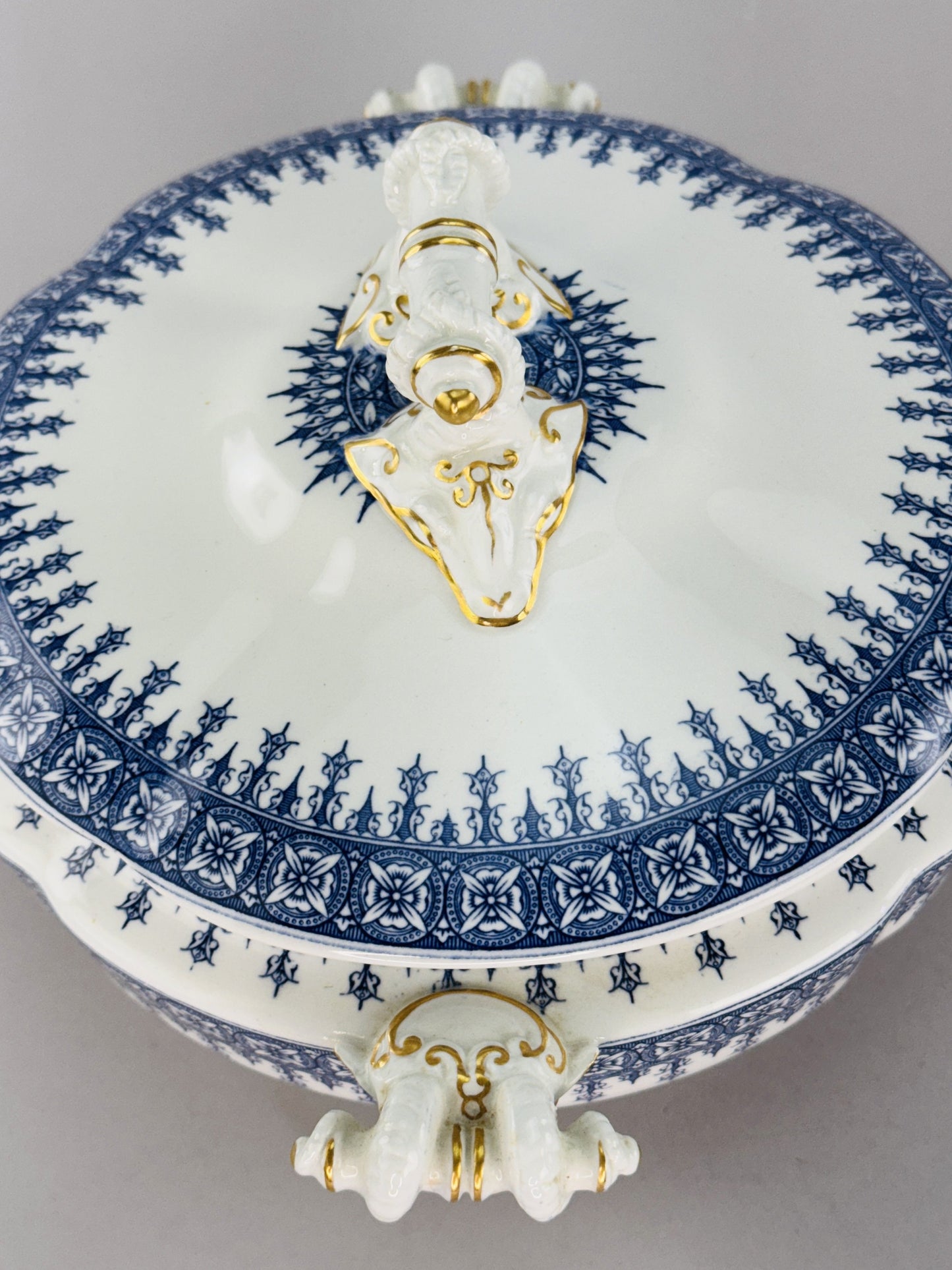 Fancy Royal Worcester Covered Serving Bowl With Ram's Heads 1890