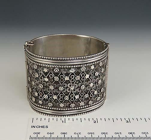 Lovely Indian or African Tribal Silver Filigree 2" Wide Cuff Wedding Bracelet