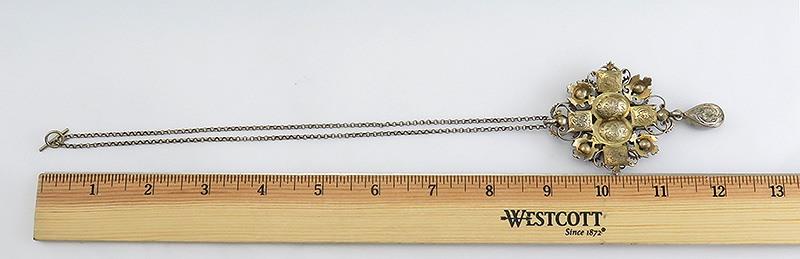 c1880s Austro Hungarian Gilt Silver Amethyst Garnet Filigree Pendant Necklace