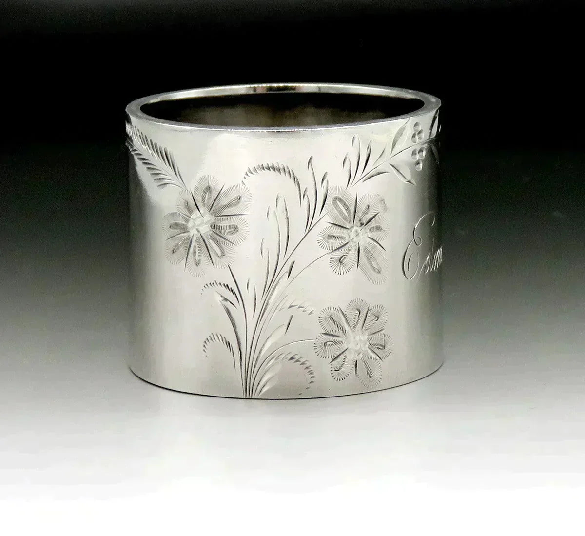 Pretty American Sterling "Edmond" mono Engraved Napkin Ring c. 1890s