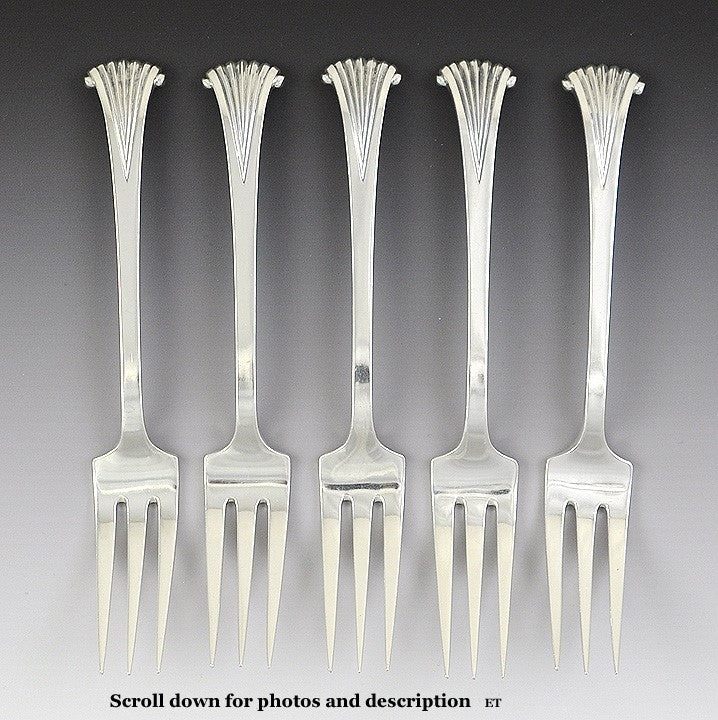5 Tuttle Onslow Pattern Sterling Silver Forks - 7 3/8 inch, marked HT 1949-1953