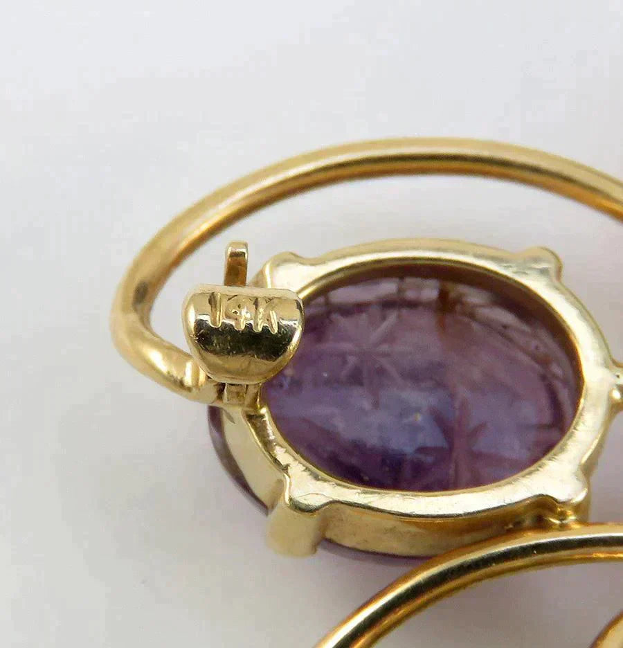 Vintage 14K Yellow Gold & Natural Gemstone Egyptian Scarab Beetle Pin/Brooch
