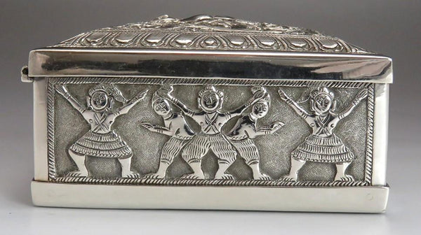 Antique Asian Silver Hand Chased Deity & Elephant Cigarette Box