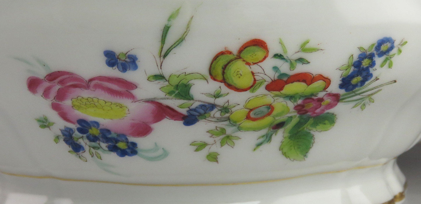 Antique c1850 Paris Porcelain Fine China Gold & Painted Flower Covered Bowl/Dish