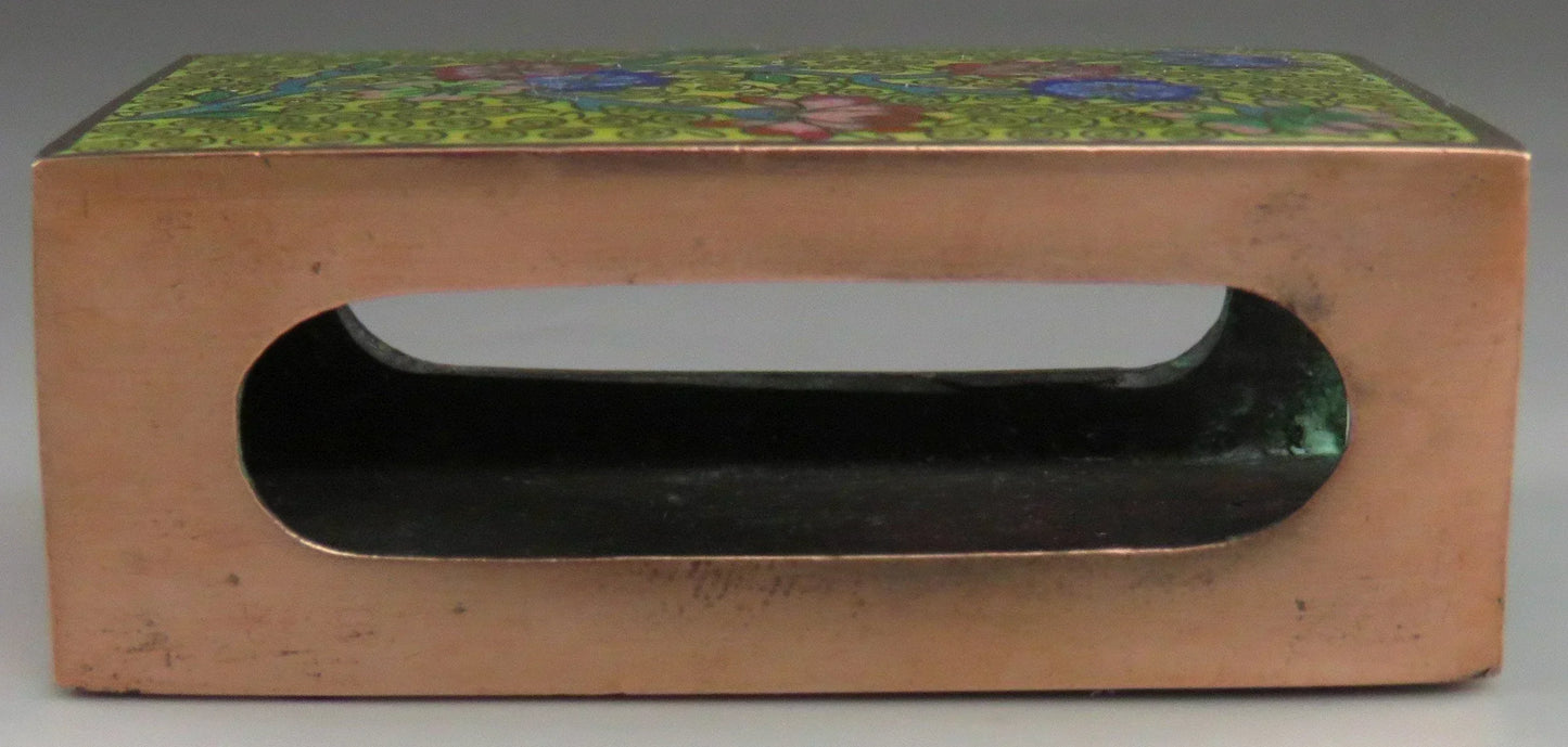 Early 1900's Chinese Cloisonné Enamel Brass Matchstick Ashtray Smoking Set