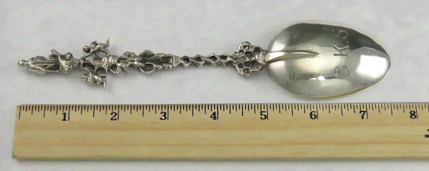 c1900 Handsome Antique German 800 Silver Spoon w Figural Handle