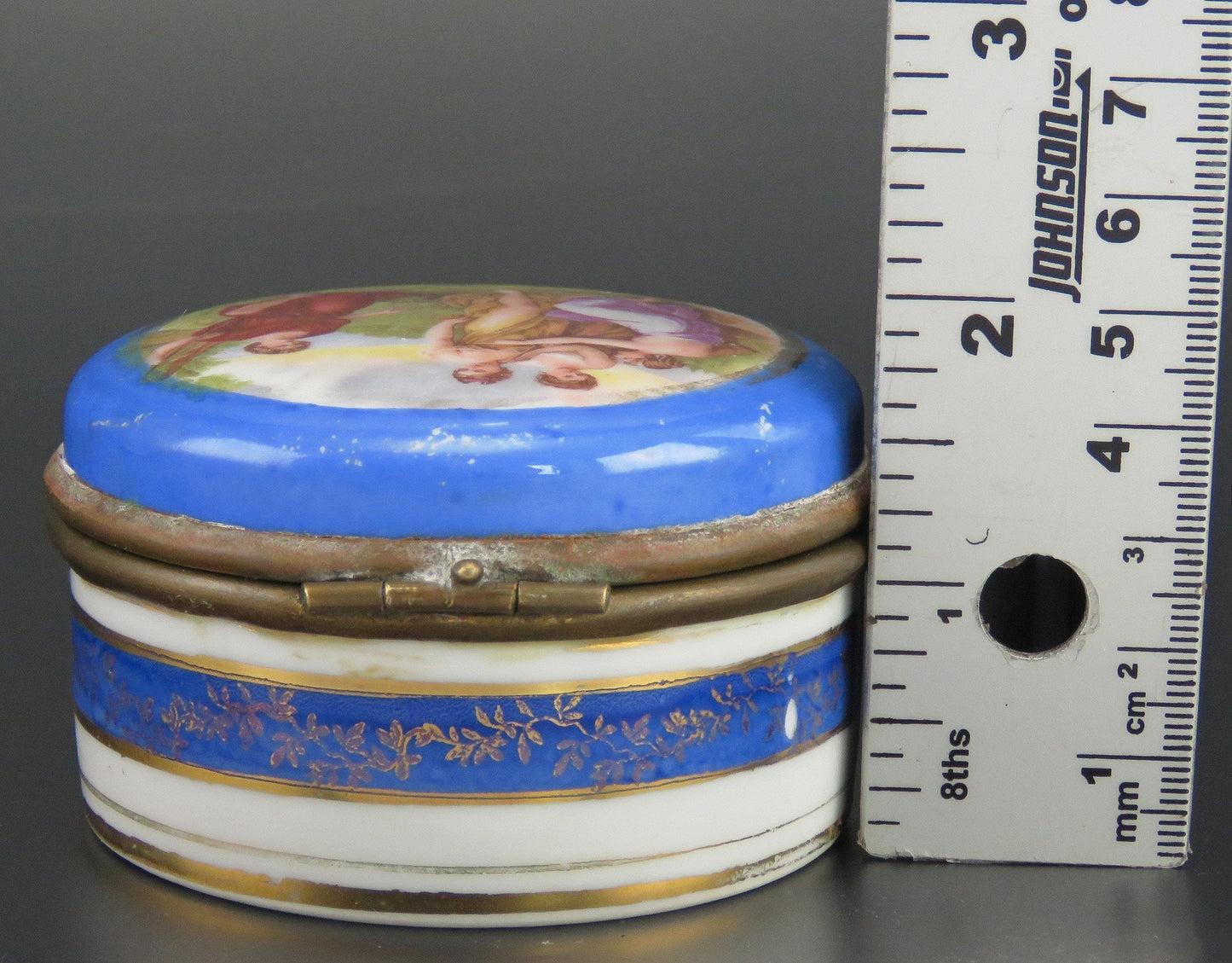 Fab Antique French Porcelain Handpainted Angelica Kauffman Trinket Box
