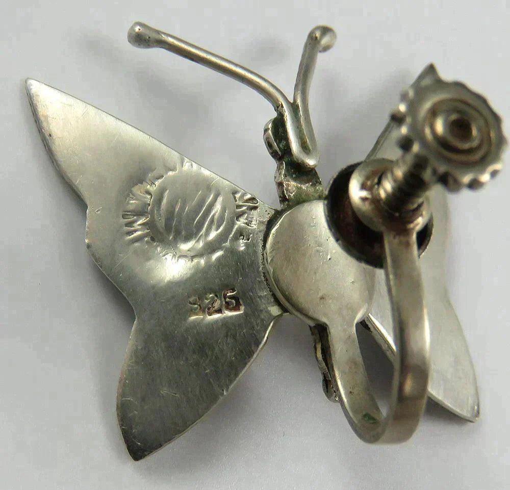 VTG Mexican Sterling Silver Abalone Butterfly Earrings Pin/Brooch Jewelry Set