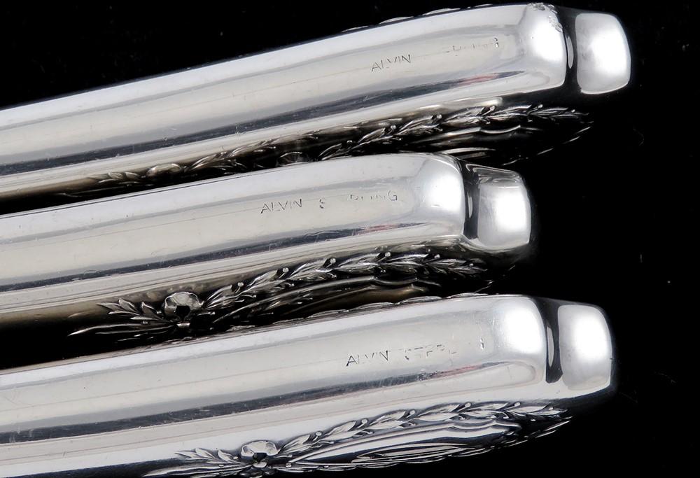 Antique 3pc Sterling Silver Alvin Apollo 1900 Carving Set Knife Sharpener Fork