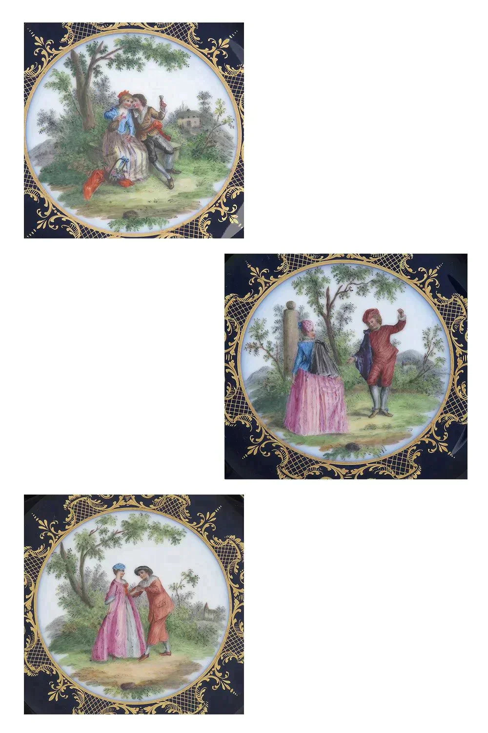 12 Vintage Hutschenreuther Porcelain China Victorian Cobalt Gold Dinner Plates