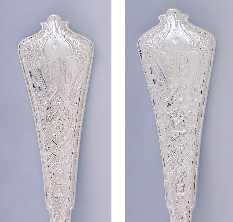 6 Antique c1880 Tiffany Persian 1872 Sterling Silver Teaspoons
