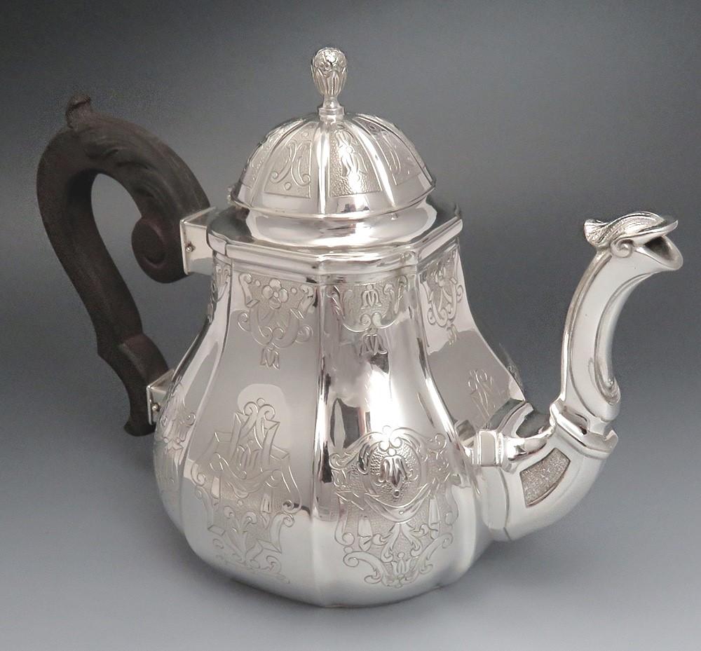 c1900 Antique European Sterling Silver Hand Engraved Teapot