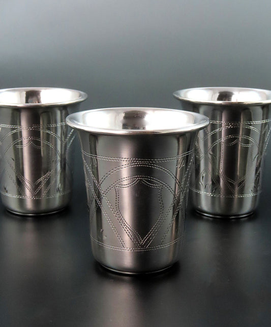 6 Russian Sphere of Influence .875 Silver Vodka Cups No Monos 2 1/4" Tall