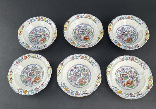 Fine Set 6 c1920s Mason's Ironstone China Flying Bird 6.5" Fruit Dessert Bowls