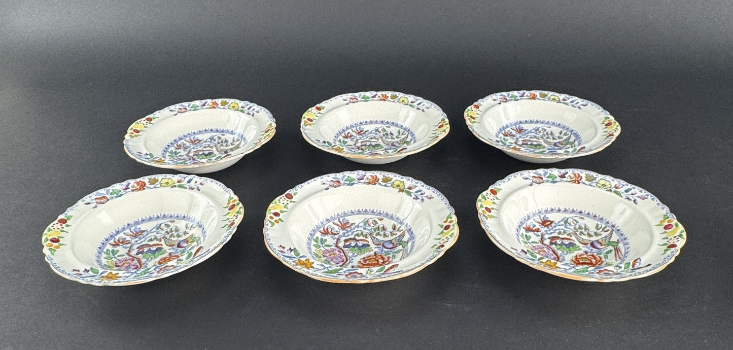 Fine Set 6 c1920s Mason's Ironstone China Flying Bird 6.5" Fruit Dessert Bowls