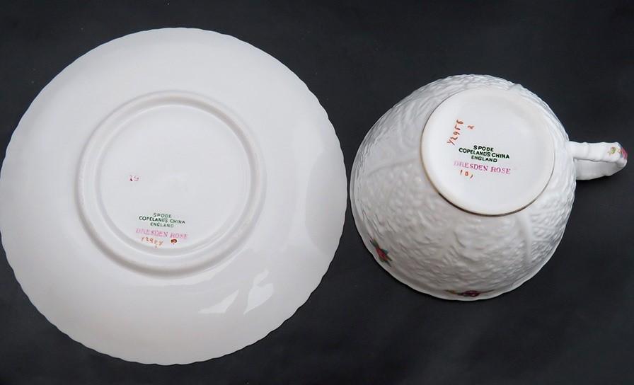 Copeland Spode English Porcelain Dresden Rose Savoy 6 Tea Cups & 6 Saucers