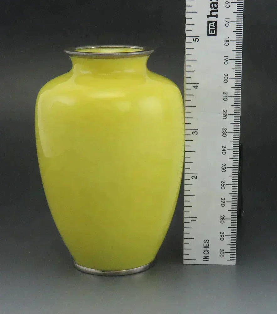 Lovely VTG Japanese Cloisonne Enamel Yellow Floral Roses Vase