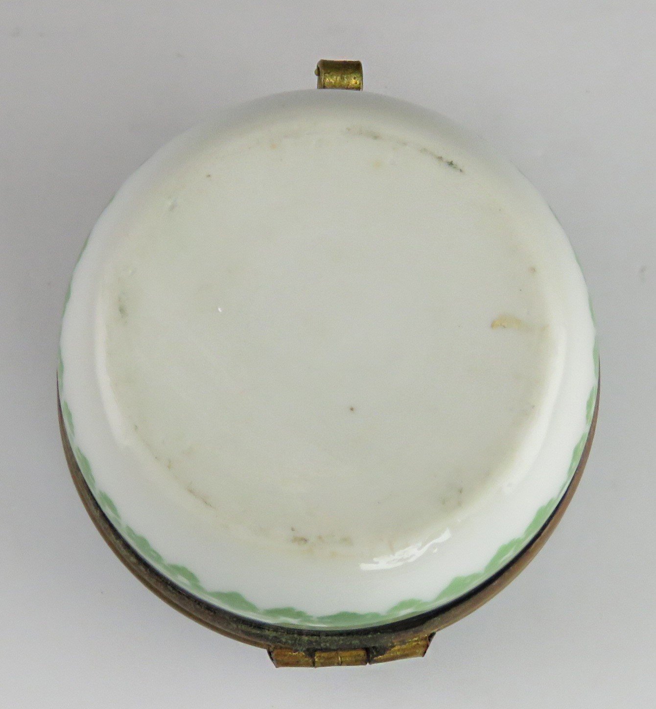 Early 1900's Antique Hand Painted Floral Porcelain and Brass Trinket Jewelry Box