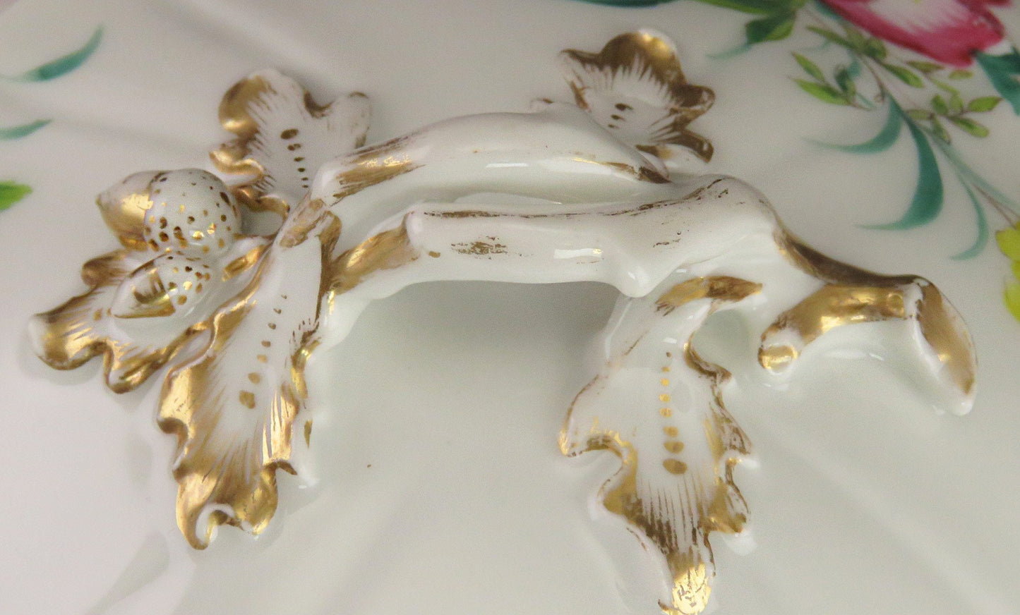 Antique c1850 Paris Porcelain Fine China Gold & Painted Flower Covered Bowl/Dish