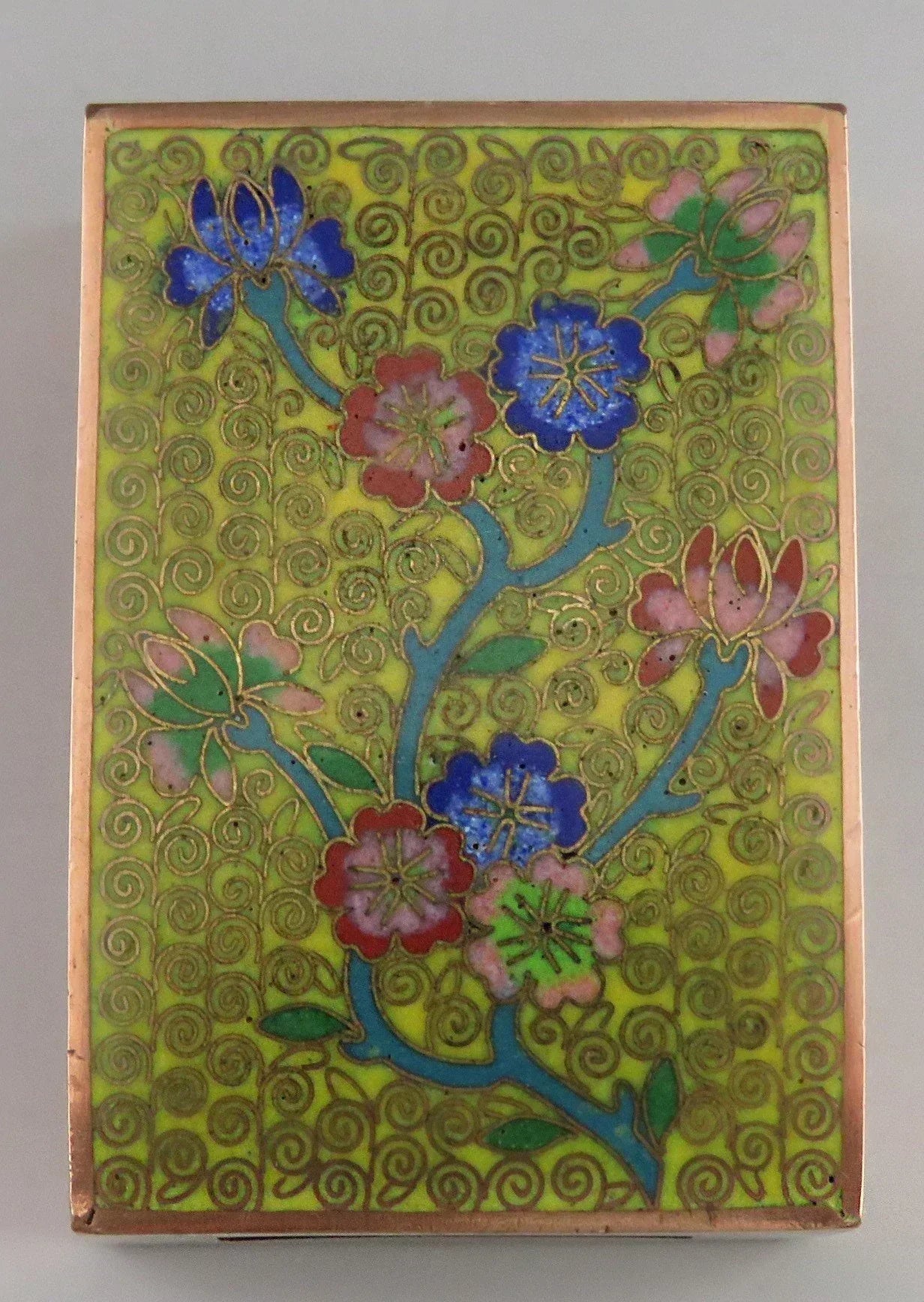 Early 1900's Chinese Cloisonné Enamel Brass Matchstick Ashtray Smoking Set