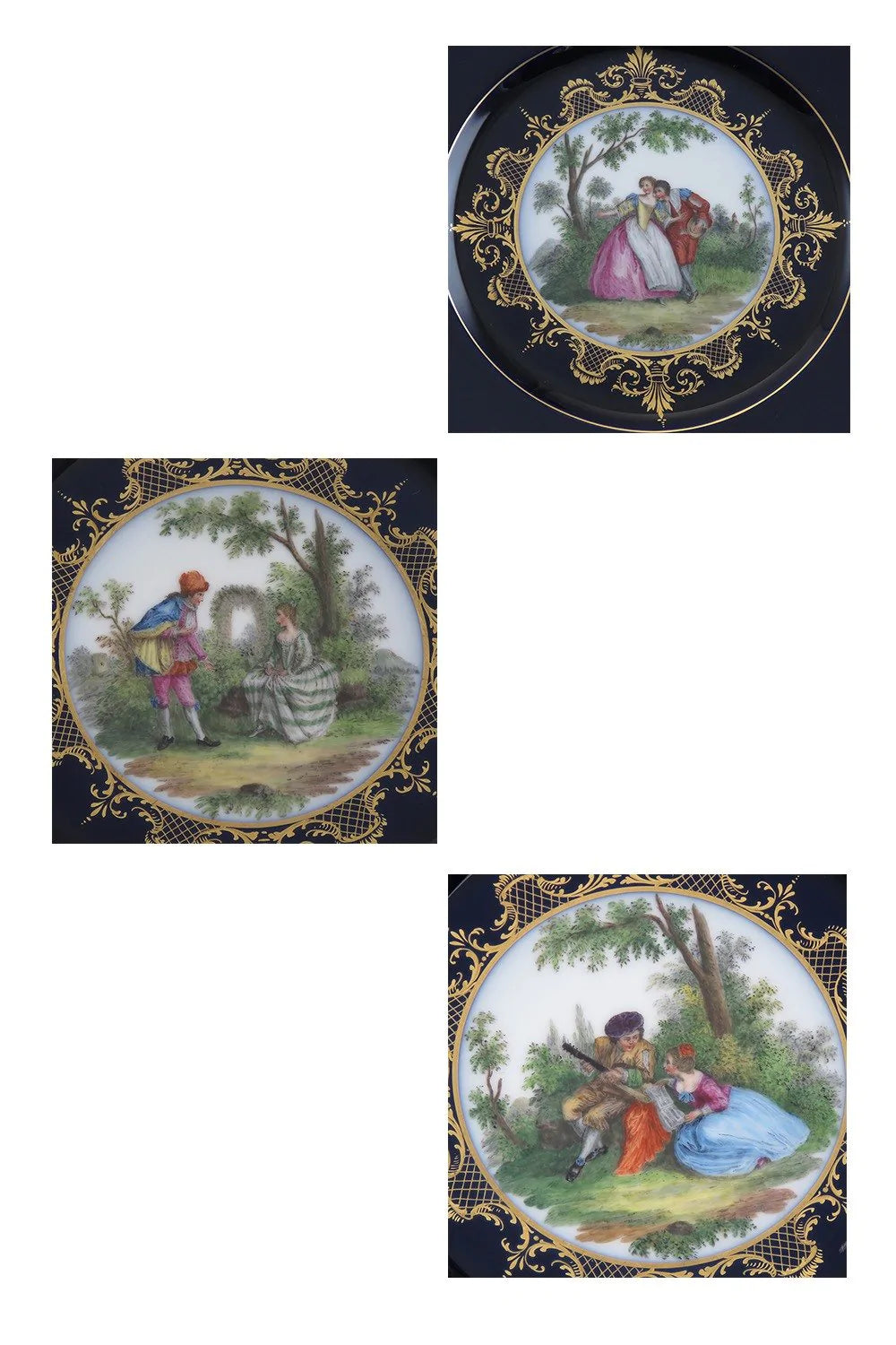 12 Vintage Hutschenreuther Porcelain China Victorian Cobalt Gold Dinner Plates
