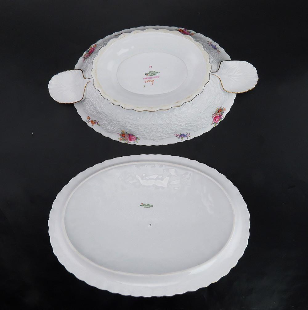 Rare Copeland Spode Dresden Rose Savoy English Porcelain Covered Entrée Dish