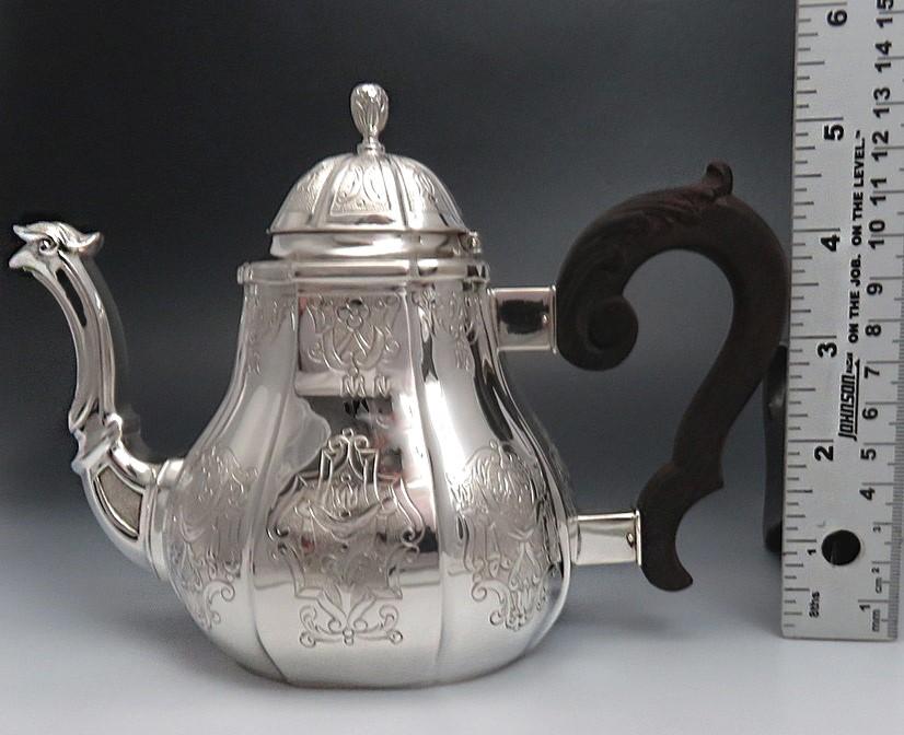 c1900 Antique European Sterling Silver Hand Engraved Teapot