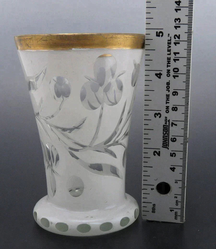 Antique Bohemian White Cut to Clear Crystal Floral Vase Glass