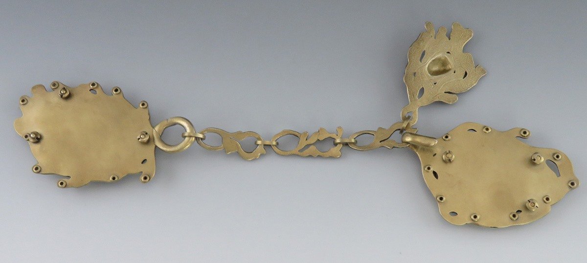 Vintage Artisan Gilt Silver Mtorolite Sea Motif 2 Pc Sash-Style Belt Clasp