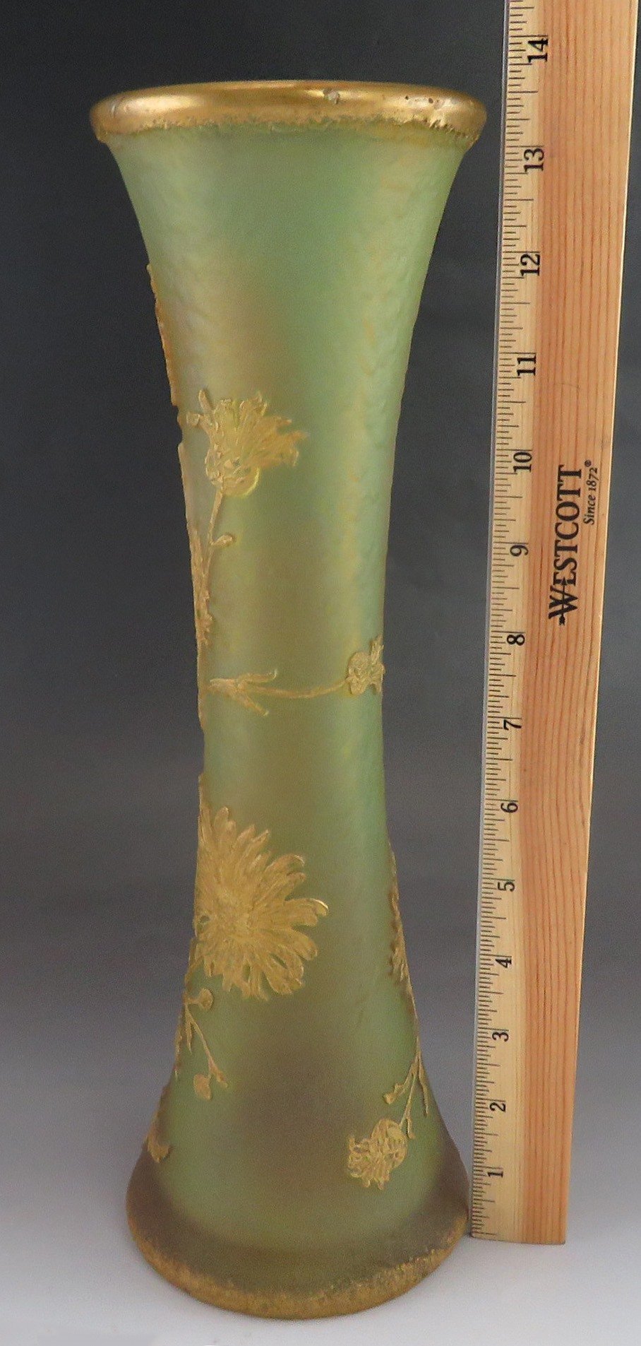Antique Large Daum Nancy Cameo Art Glass Gilt Flower Vase
