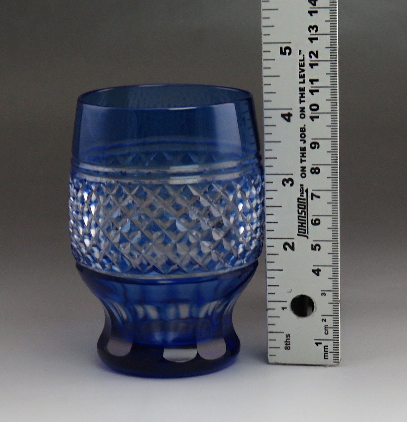 12 Antique Cobalt Blue Cut to Clear Diamond Pattern Tumblers/Glasses