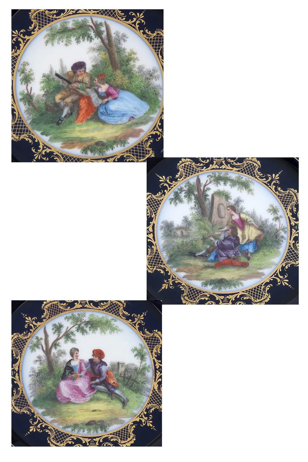 12 Vintage Hutschenreuther Porcelain China Victorian Cobalt Gold Dinner Plates